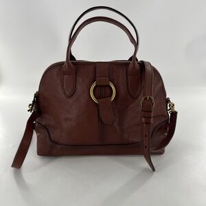 Frye Womens Leather Handbag Crossbody Satchel Bowler Tumbled Pebbled Brown